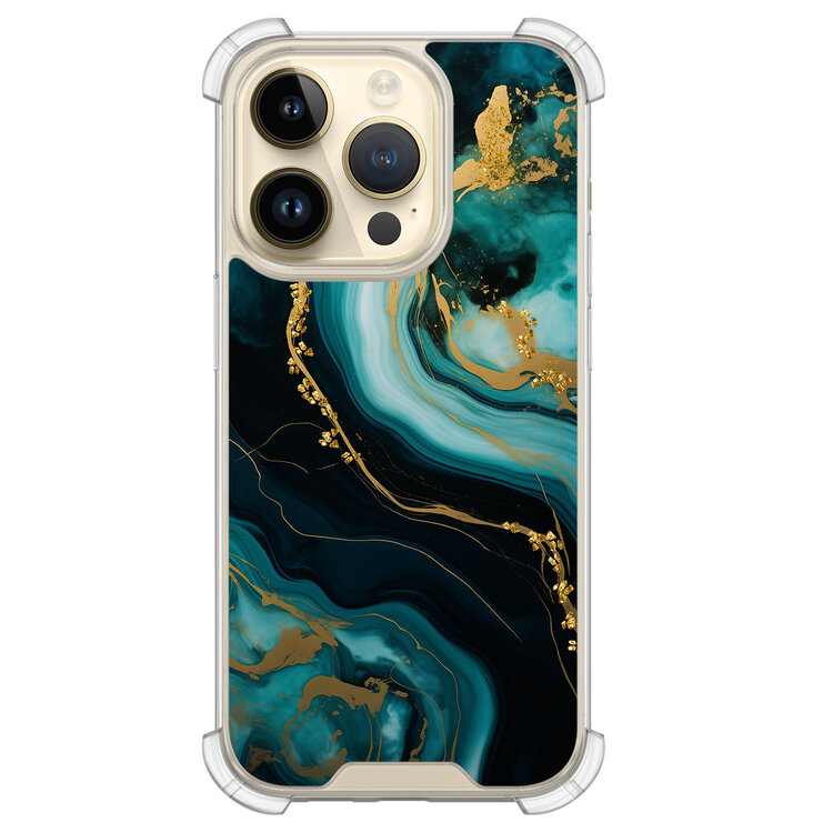 Leuke Telefoonhoesjes iPhone 14 Pro shockproof case - Marmer blauw goud