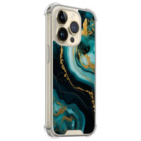 Leuke Telefoonhoesjes iPhone 14 Pro shockproof case - Marmer blauw goud