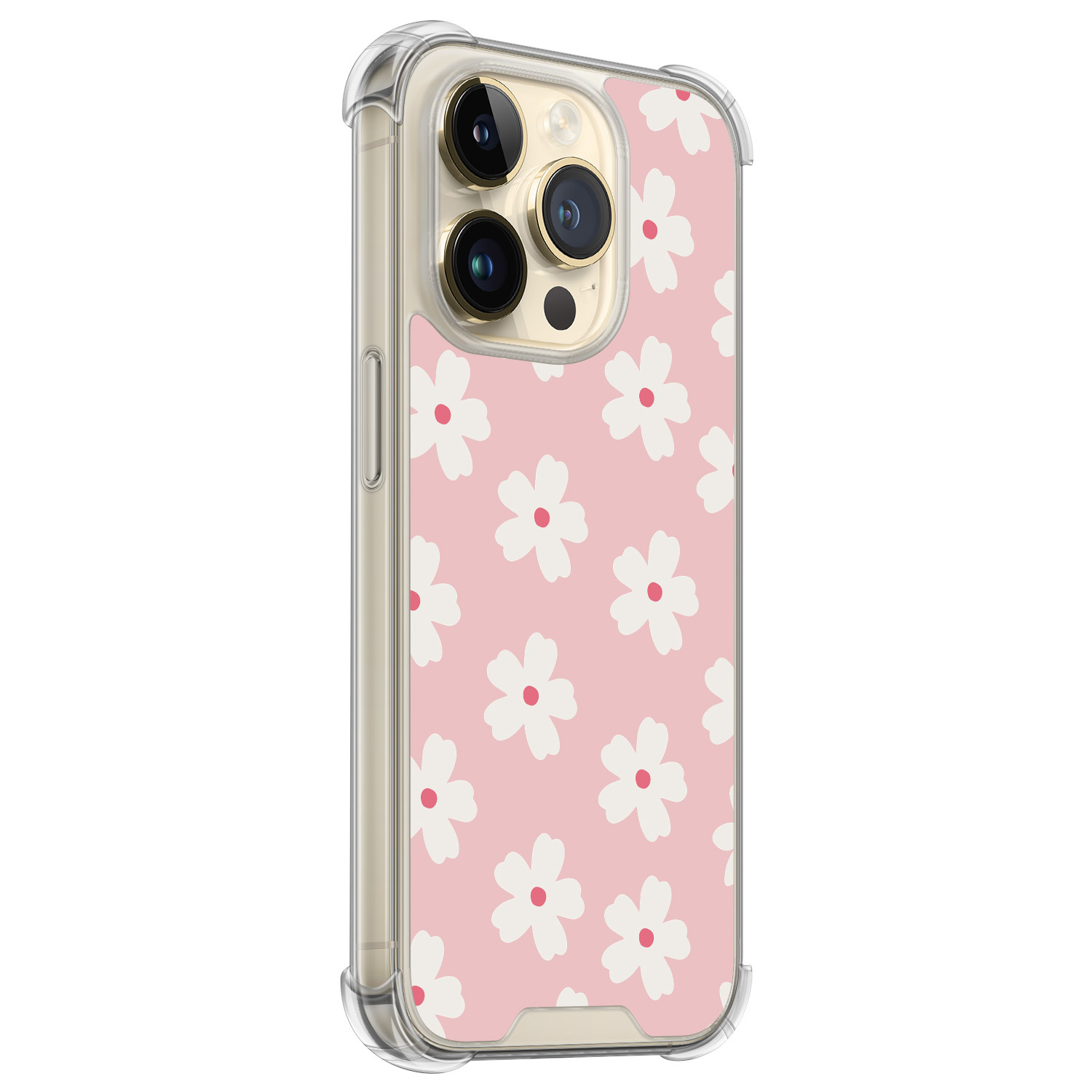 Leuke Telefoonhoesjes iPhone 14 Pro shockproof case - Roze retro bloempjes