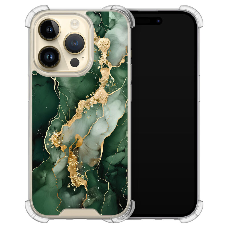 Leuke Telefoonhoesjes iPhone 14 Pro shockproof case - Marmer groen goud