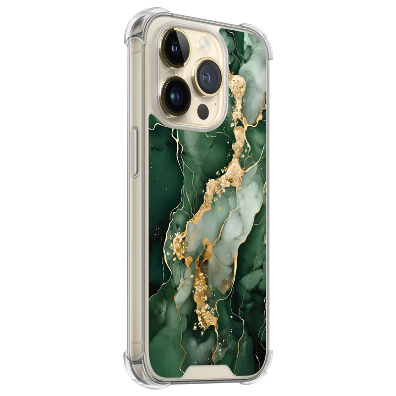 Leuke Telefoonhoesjes iPhone 14 Pro shockproof case - Marmer groen goud