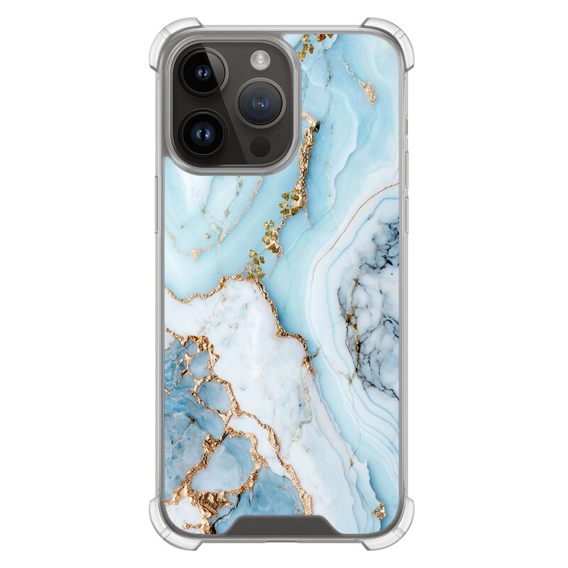 Leuke Telefoonhoesjes iPhone 14 Pro Max shockproof case - Marmer babyblauw