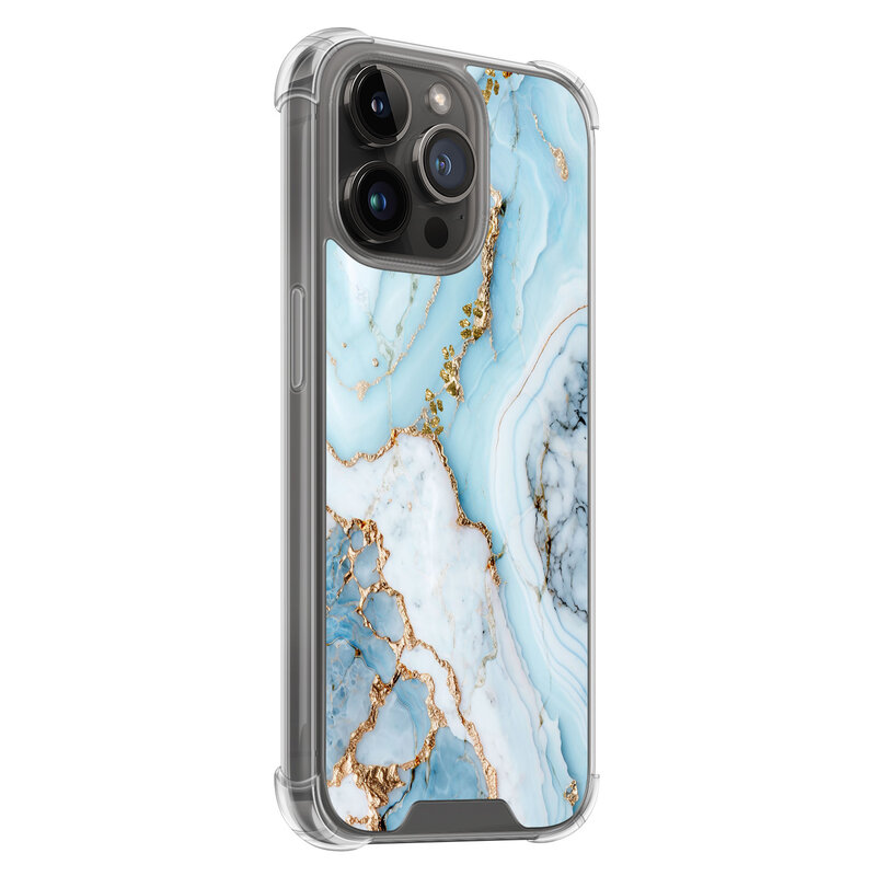 Leuke Telefoonhoesjes iPhone 14 Pro Max shockproof case - Marmer babyblauw