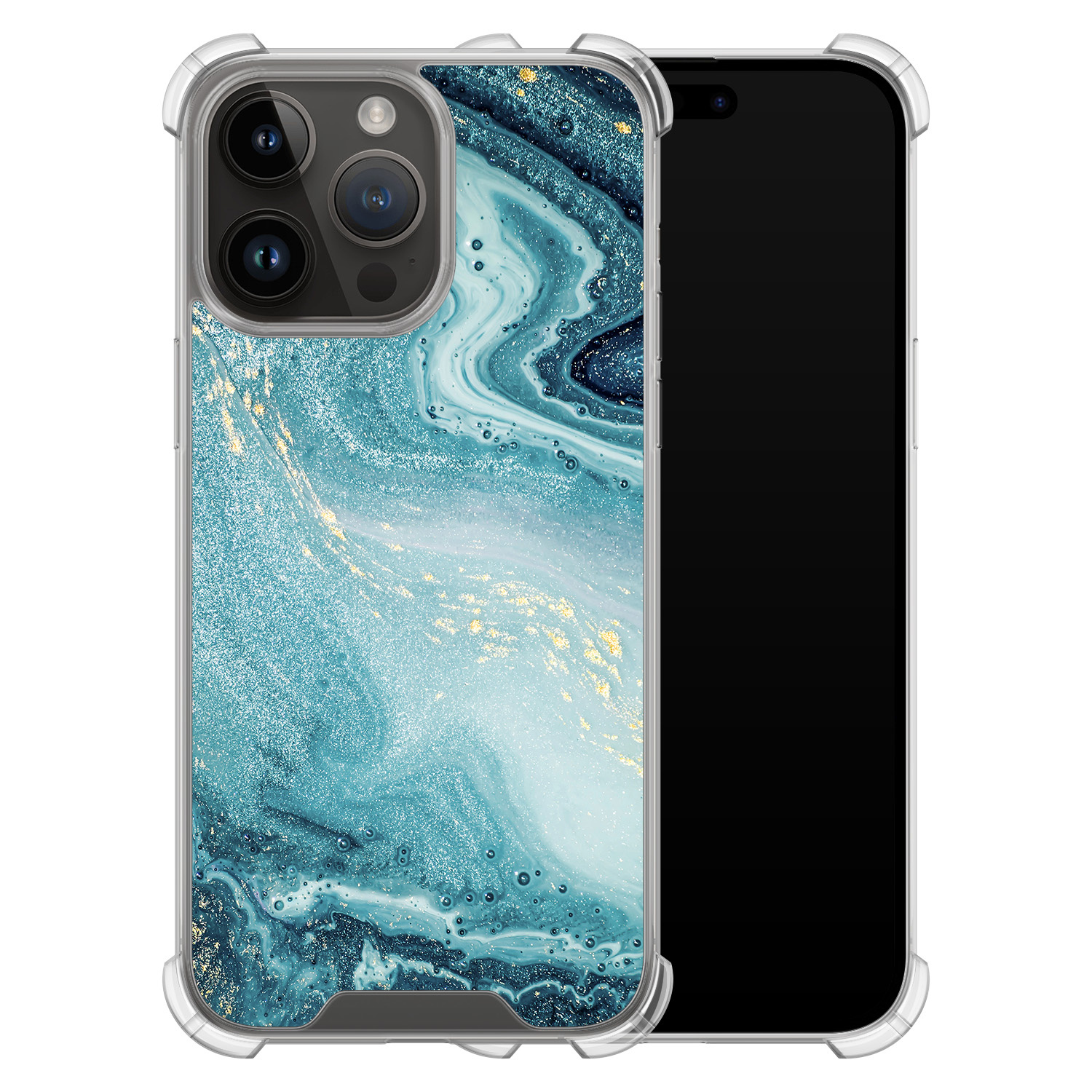 Leuke Telefoonhoesjes iPhone 14 Pro Max shockproof case - Marmer blauw