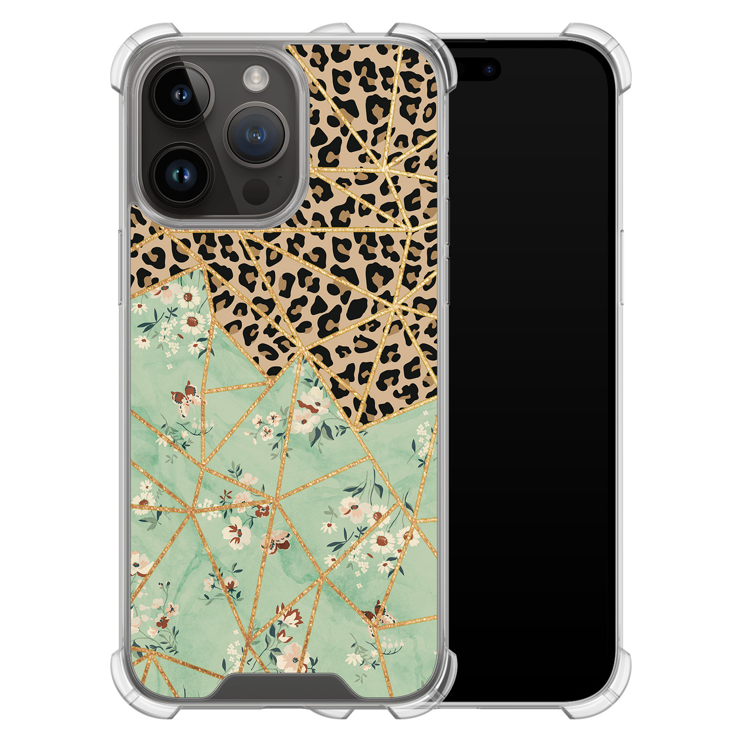 Leuke Telefoonhoesjes iPhone 14 Pro Max shockproof case - Luipaard flower print