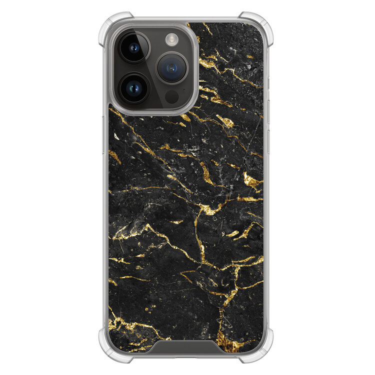 Leuke Telefoonhoesjes iPhone 14 Pro Max shockproof case - Marmer zwart goud