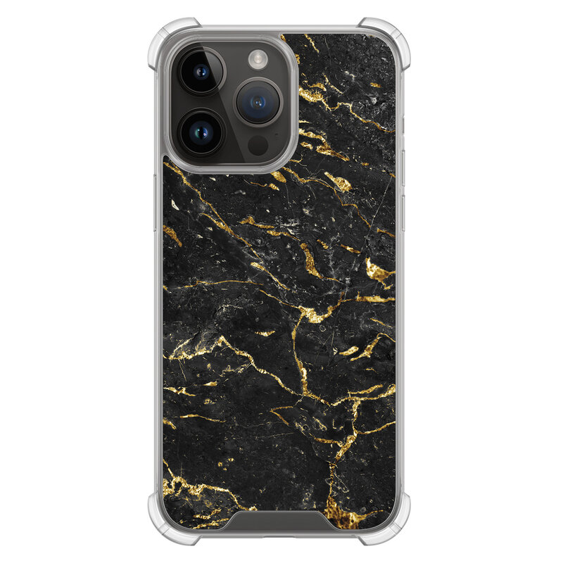 Leuke Telefoonhoesjes iPhone 14 Pro Max shockproof case - Marmer zwart goud