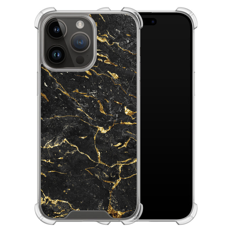 Leuke Telefoonhoesjes iPhone 14 Pro Max shockproof case - Marmer zwart goud