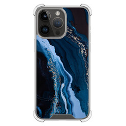 Leuke Telefoonhoesjes iPhone 14 Pro Max shockproof case - Marmer lagoon blauw