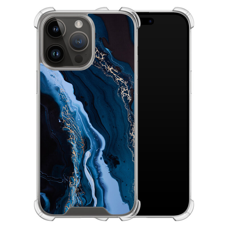 Leuke Telefoonhoesjes iPhone 14 Pro Max shockproof case - Marmer lagoon blauw