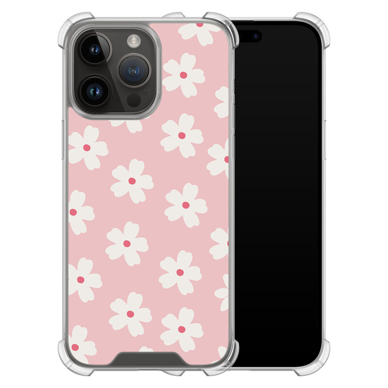 Leuke Telefoonhoesjes iPhone 14 Pro Max shockproof case - Roze retro bloempjes