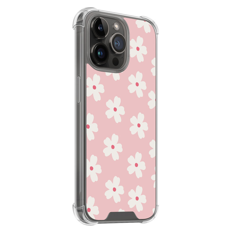 Leuke Telefoonhoesjes iPhone 14 Pro Max shockproof case - Roze retro bloempjes