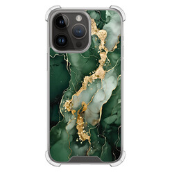 Leuke Telefoonhoesjes iPhone 14 Pro Max shockproof case - Marmer groen goud