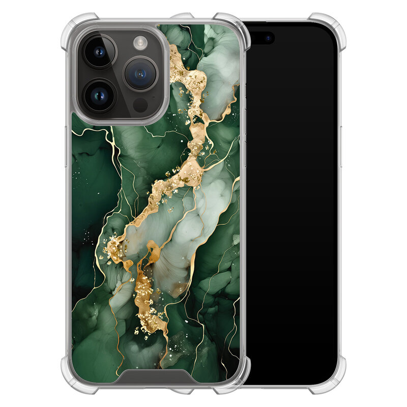 Leuke Telefoonhoesjes iPhone 14 Pro Max shockproof case - Marmer groen goud