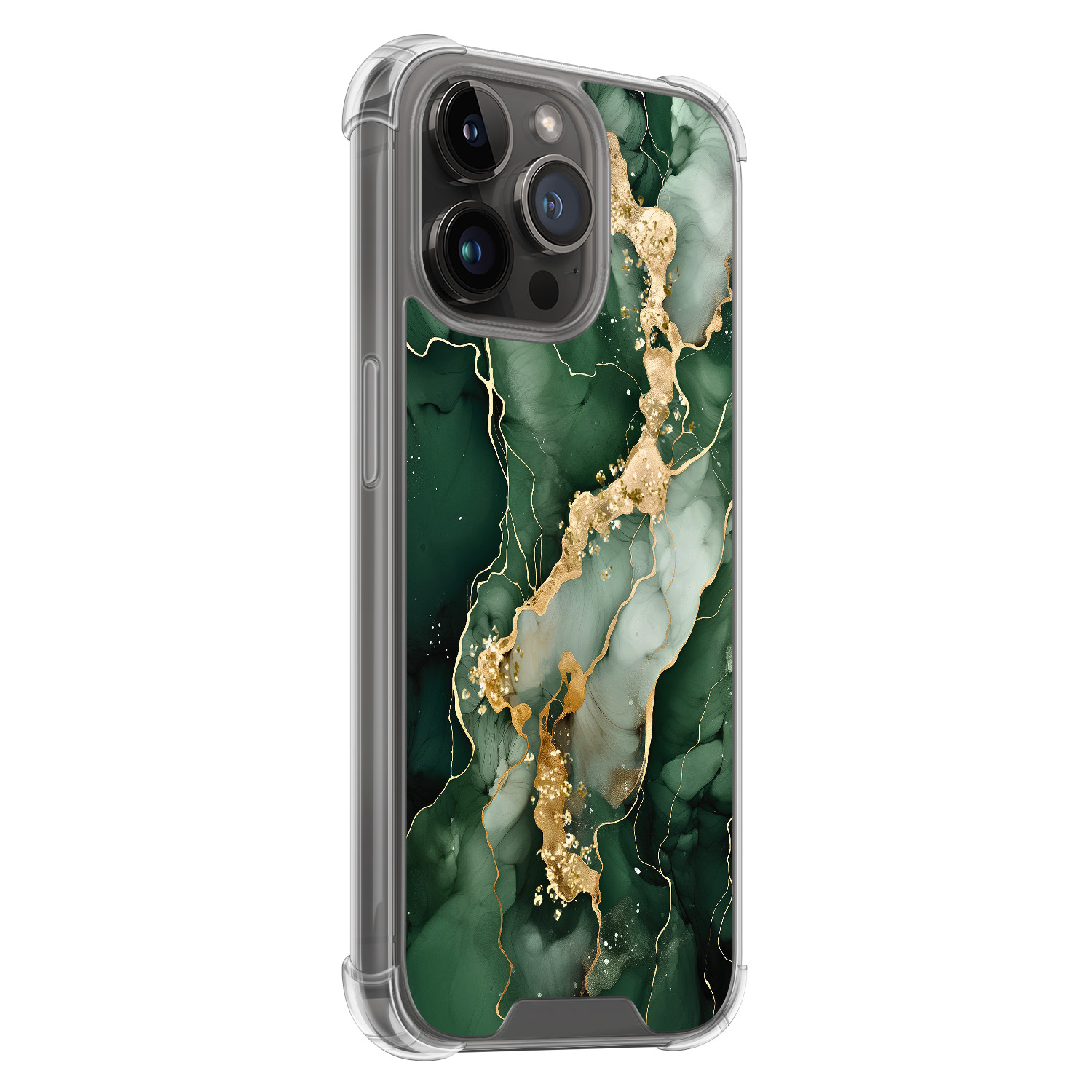 Leuke Telefoonhoesjes iPhone 14 Pro Max shockproof case - Marmer groen goud