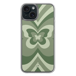 Leuke Telefoonhoesjes iPhone 15 hybride hoesje - Retro vlinder groen