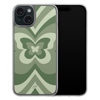 Leuke Telefoonhoesjes iPhone 15 hybride hoesje - Retro vlinder groen