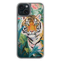 Leuke Telefoonhoesjes iPhone 15 hybride hoesje - Tijger in de jungle