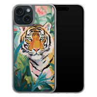 Leuke Telefoonhoesjes iPhone 15 hybride hoesje - Tijger in de jungle