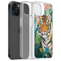 Leuke Telefoonhoesjes iPhone 15 hybride hoesje - Tijger in de jungle