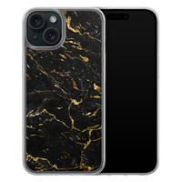 Leuke Telefoonhoesjes iPhone 15 hybride hoesje - Marmer zwart goud