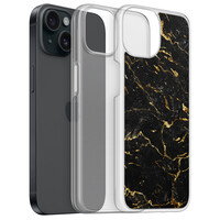 Leuke Telefoonhoesjes iPhone 15 hybride hoesje - Marmer zwart goud