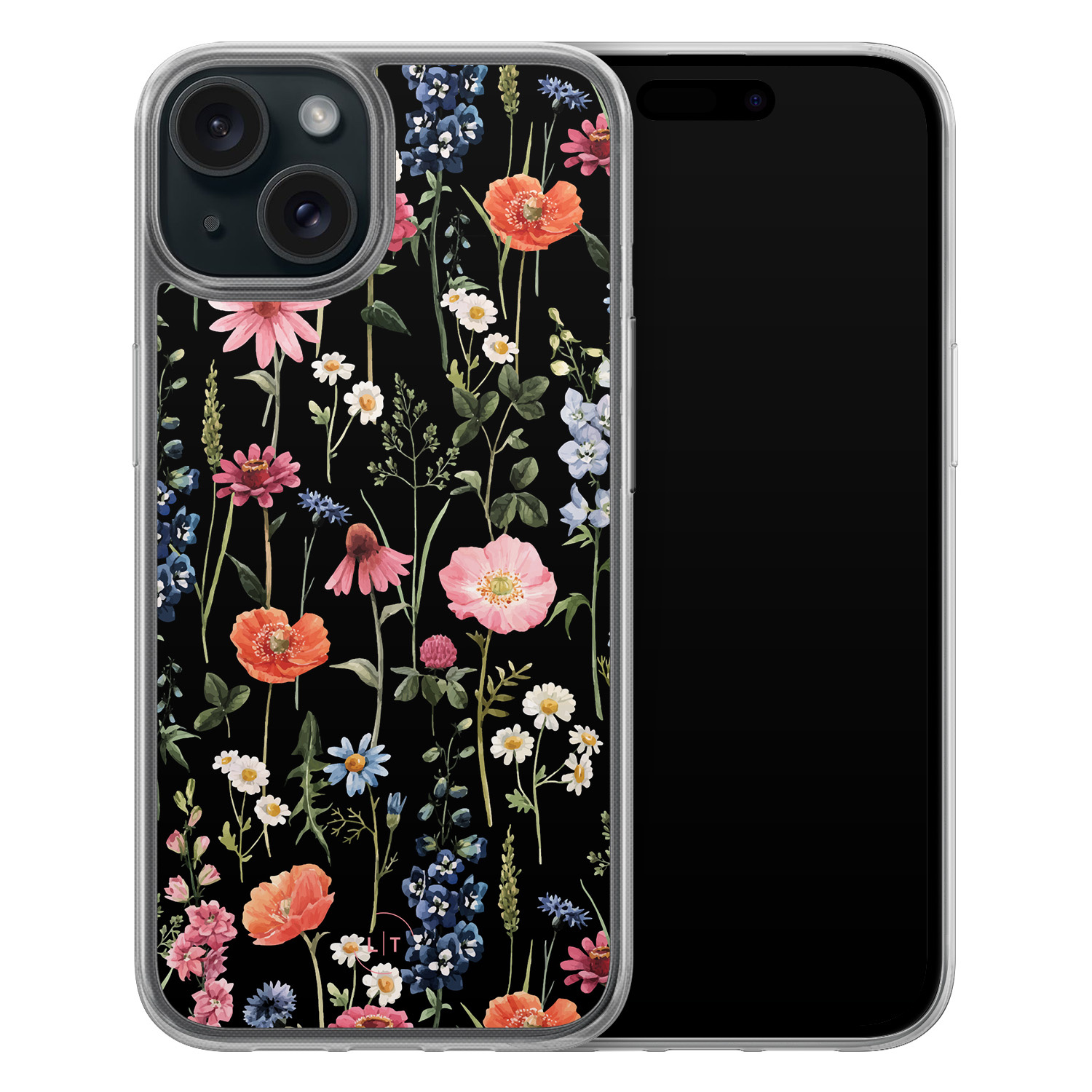 Leuke Telefoonhoesjes iPhone 15 hybride hoesje - Dark flowers