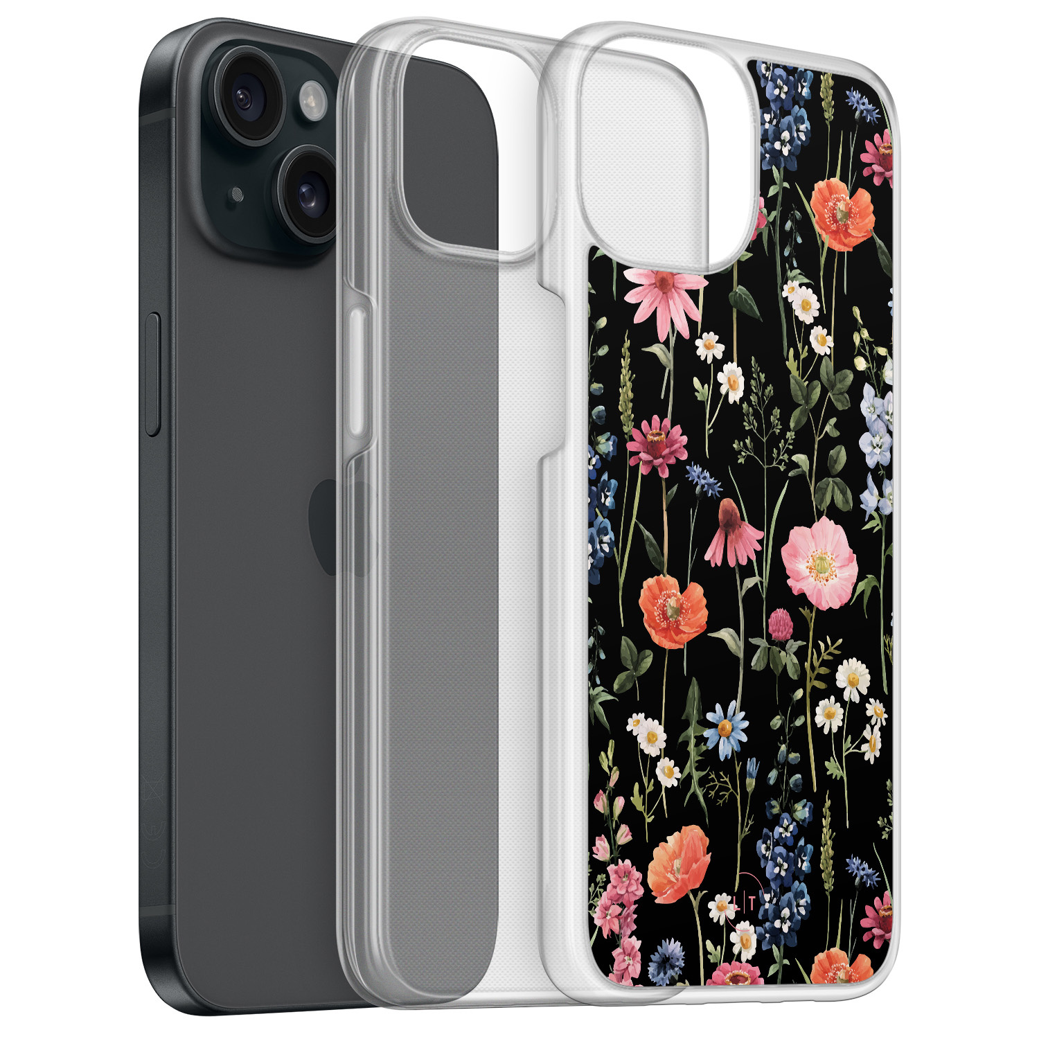 Leuke Telefoonhoesjes iPhone 15 hybride hoesje - Dark flowers