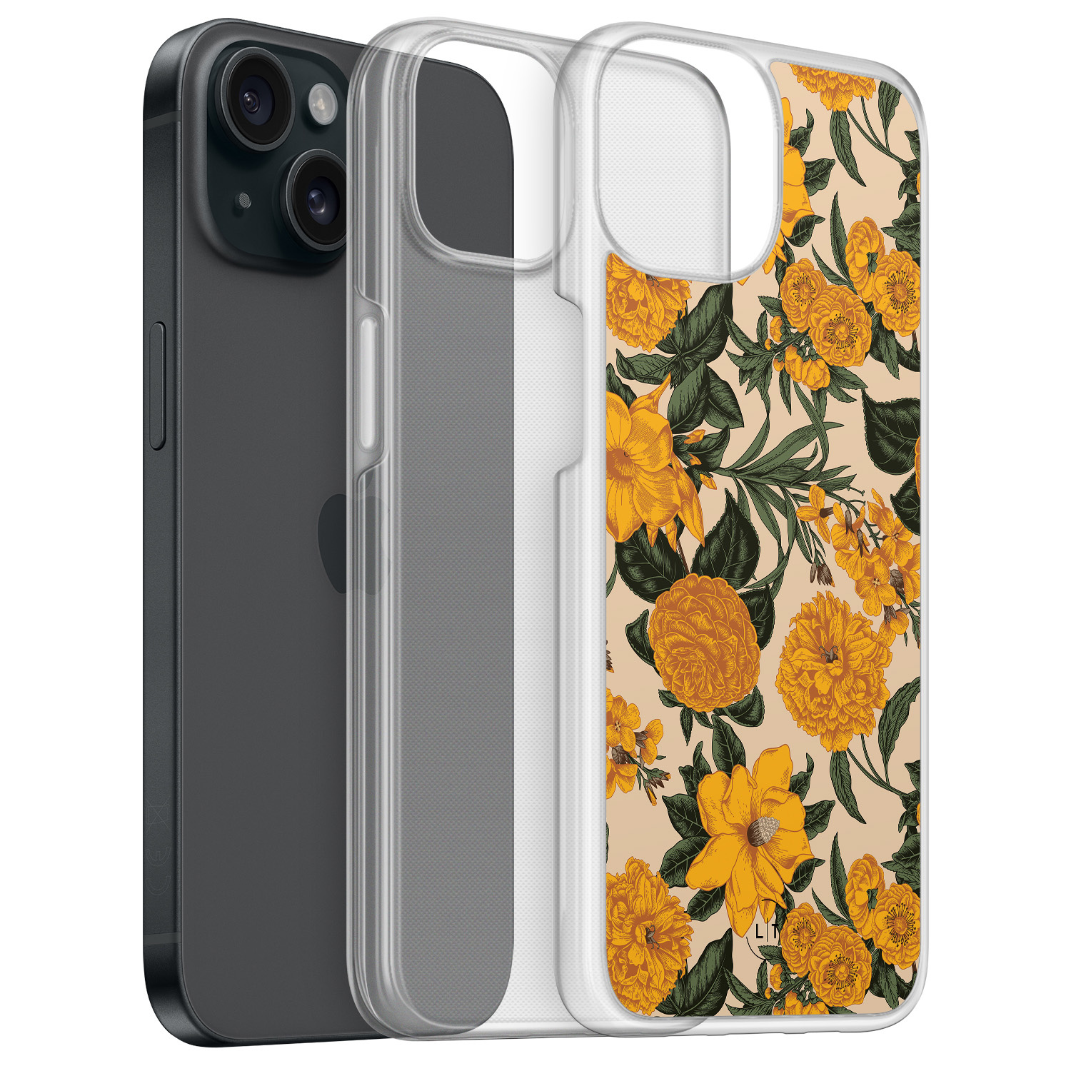 Leuke Telefoonhoesjes iPhone 15 hybride hoesje - Retro flowers