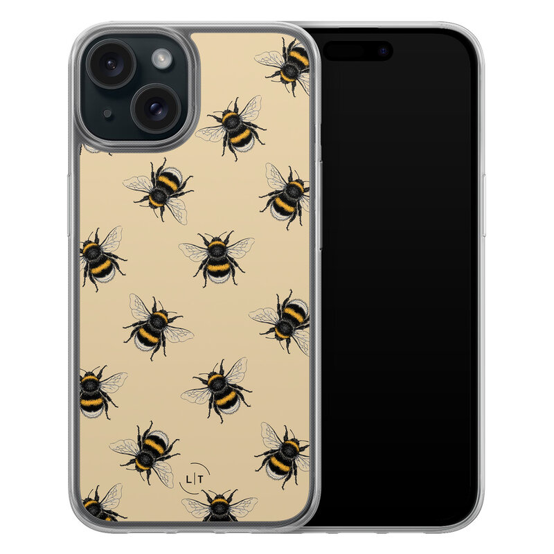 Leuke Telefoonhoesjes iPhone 15 hybride hoesje - Bee happy