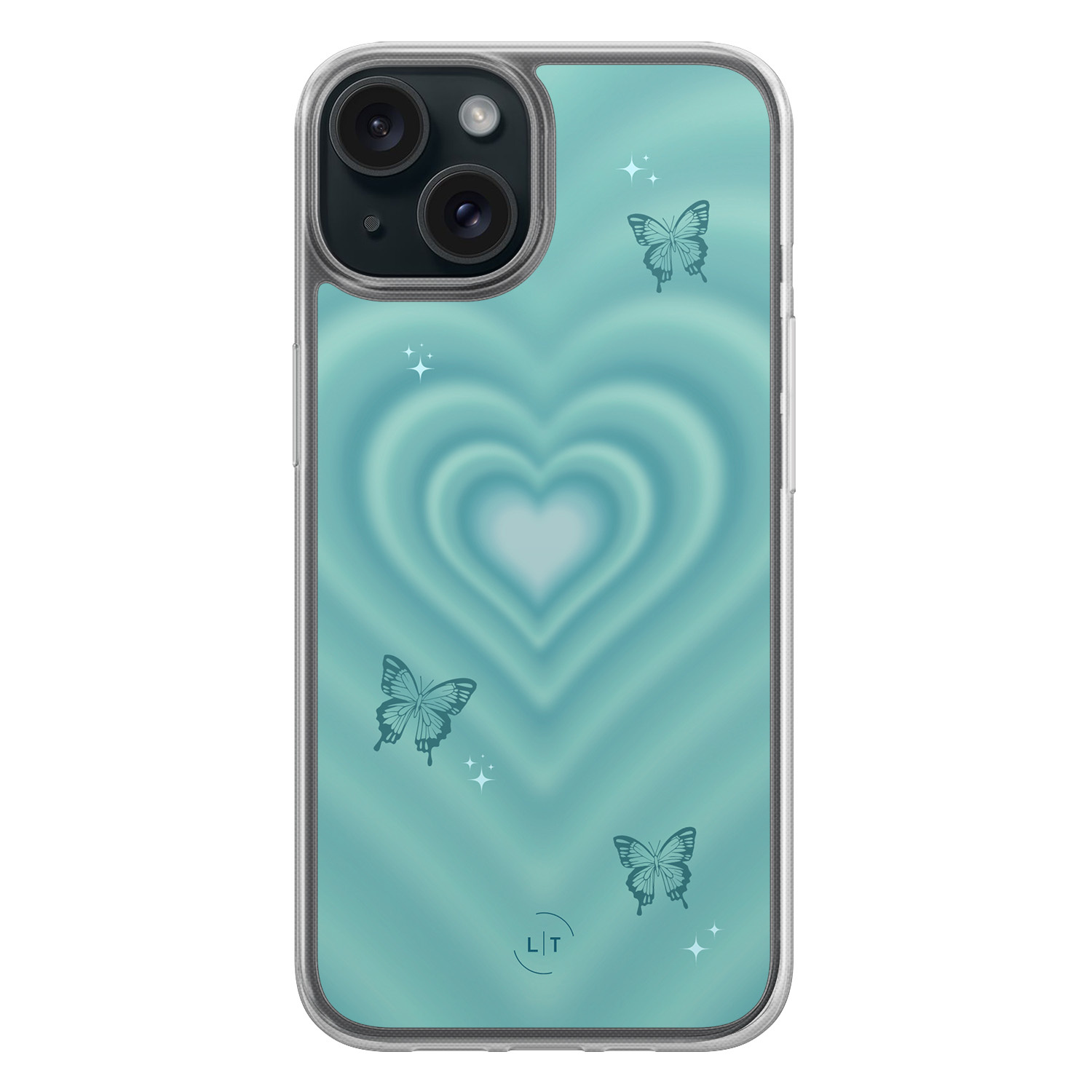 Leuke Telefoonhoesjes iPhone 15 hybride hoesje - Retro hart vlinder