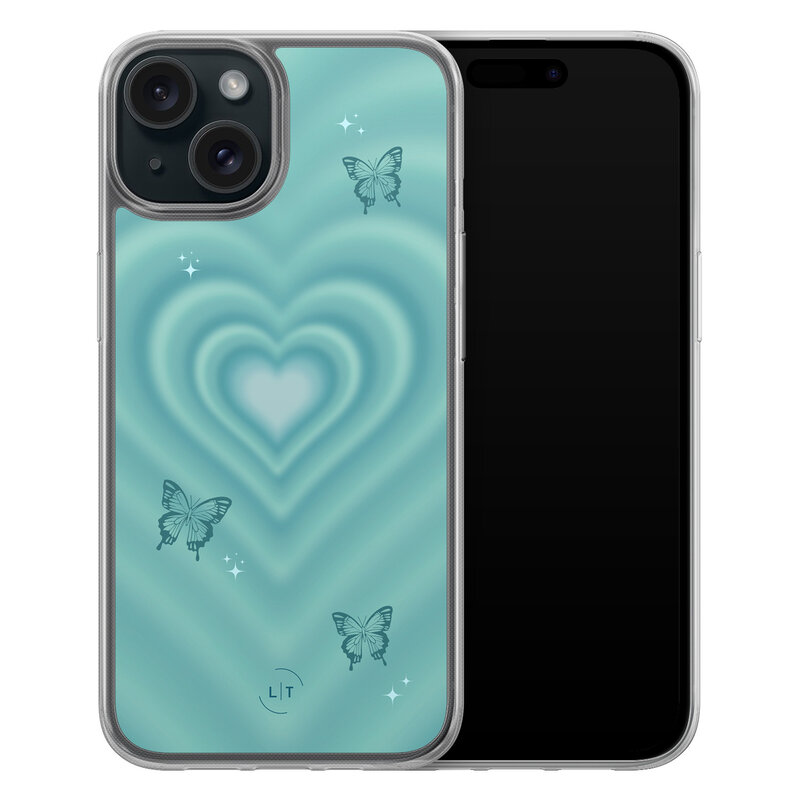 Leuke Telefoonhoesjes iPhone 15 hybride hoesje - Retro hart vlinder