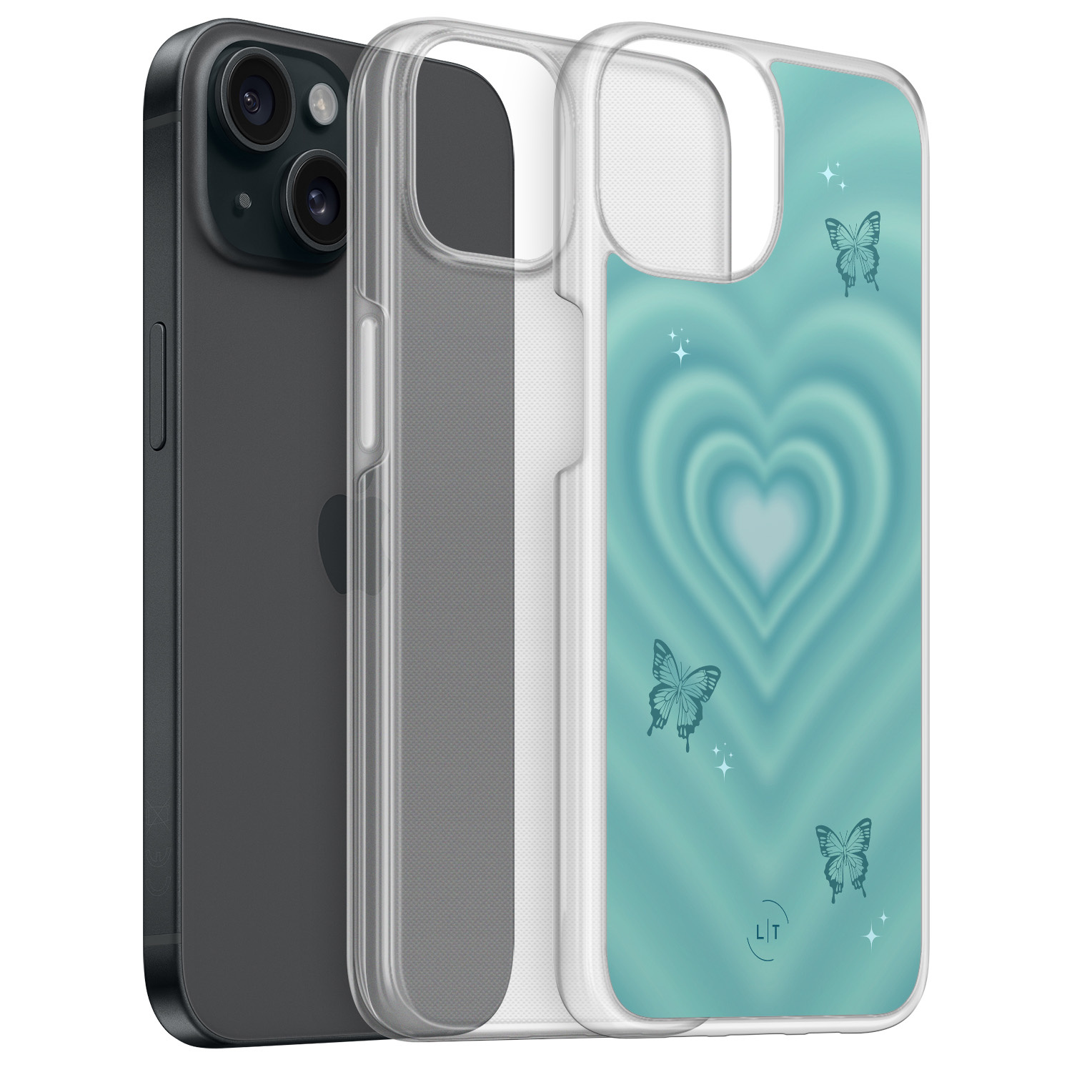 Leuke Telefoonhoesjes iPhone 15 hybride hoesje - Retro hart vlinder