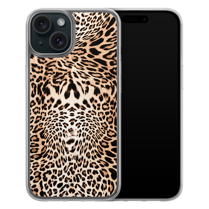 Leuke Telefoonhoesjes iPhone 15 hybride hoesje - Luipaardprint