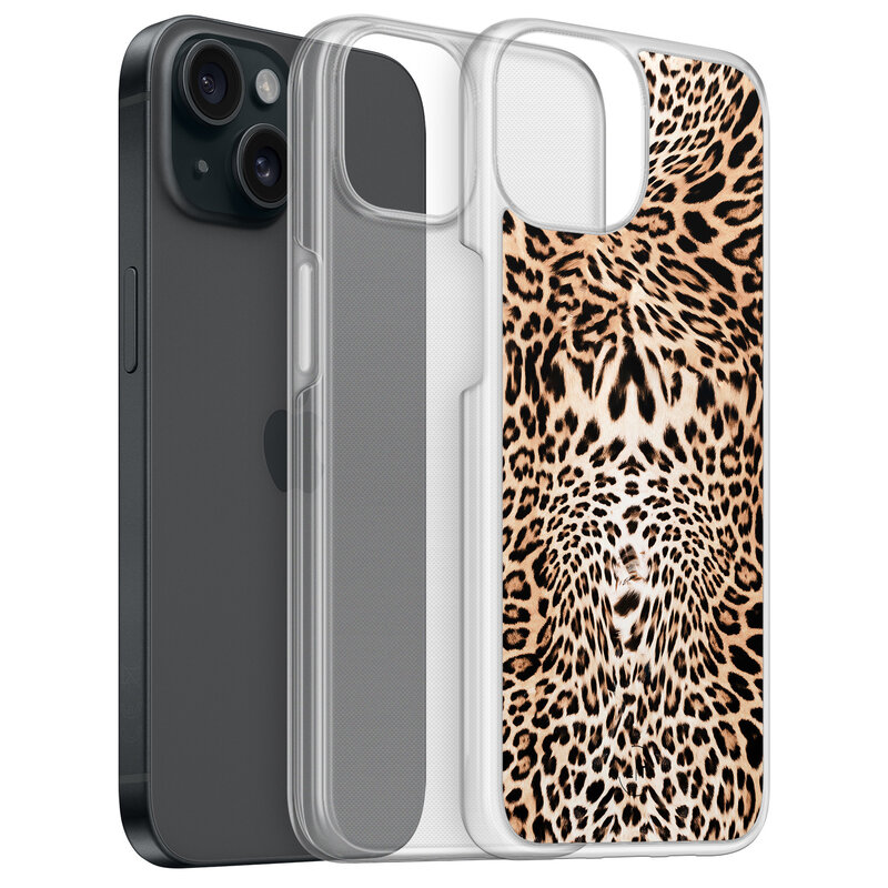 Leuke Telefoonhoesjes iPhone 15 hybride hoesje - Luipaardprint