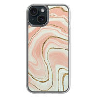 Leuke Telefoonhoesjes iPhone 15 hybride hoesje - Marmer peach