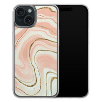 Leuke Telefoonhoesjes iPhone 15 hybride hoesje - Marmer peach