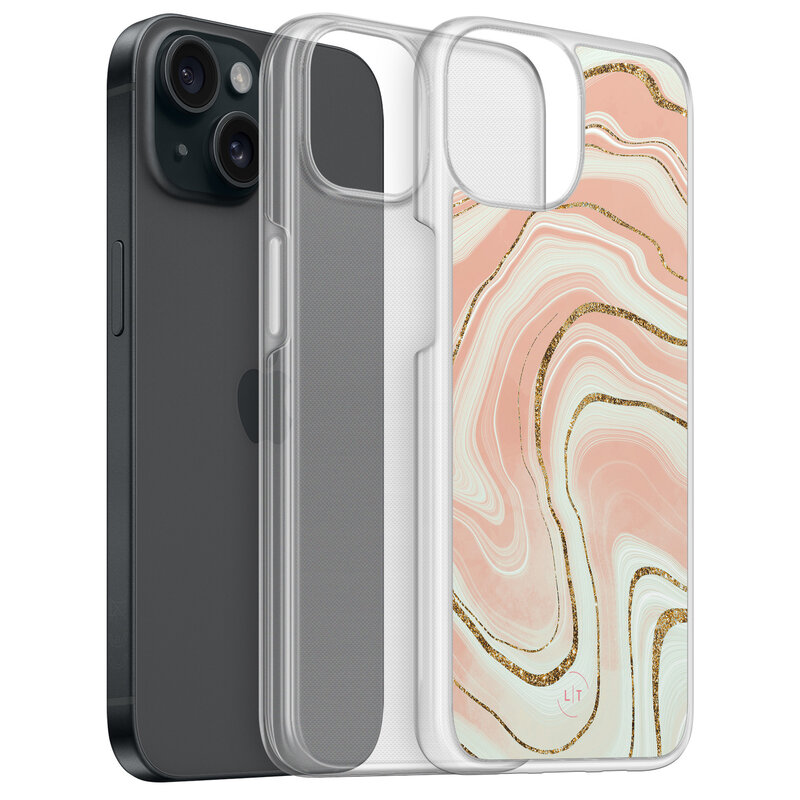 Leuke Telefoonhoesjes iPhone 15 hybride hoesje - Marmer peach