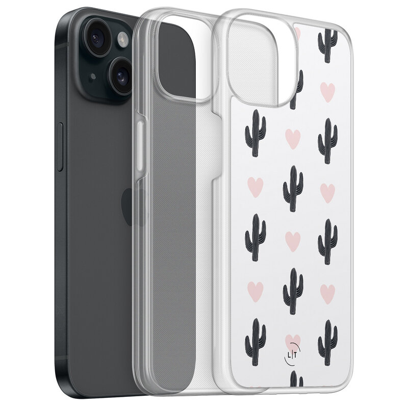 Leuke Telefoonhoesjes iPhone 15 hybride hoesje - Cactus love