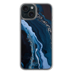 Leuke Telefoonhoesjes iPhone 15 hybride hoesje - Marmer lagoon blauw