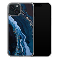 Leuke Telefoonhoesjes iPhone 15 hybride hoesje - Marmer lagoon blauw
