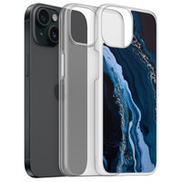 Leuke Telefoonhoesjes iPhone 15 hybride hoesje - Marmer lagoon blauw