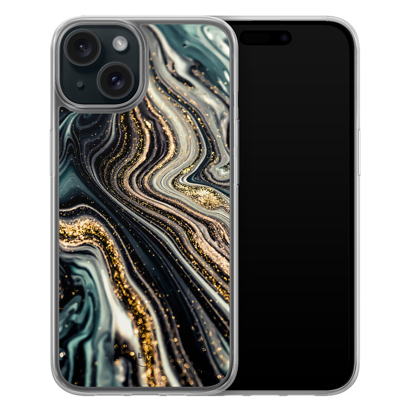 Leuke Telefoonhoesjes iPhone 15 hybride hoesje - Marmer swirl