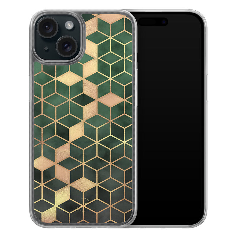 Leuke Telefoonhoesjes iPhone 15 hybride hoesje - Kubus groen