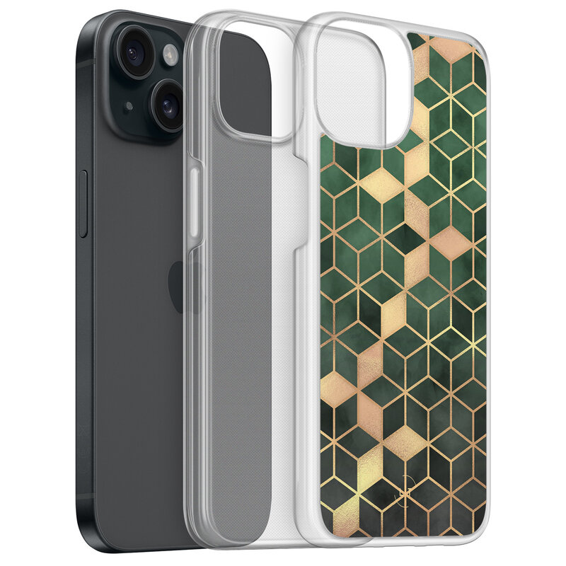 Leuke Telefoonhoesjes iPhone 15 hybride hoesje - Kubus groen