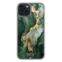 Leuke Telefoonhoesjes iPhone 15 hybride hoesje - Marmer groen goud