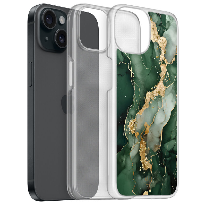 Leuke Telefoonhoesjes iPhone 15 hybride hoesje - Marmer groen goud