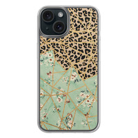 Leuke Telefoonhoesjes iPhone 15 hybride hoesje - Luipaard flower print