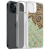 Leuke Telefoonhoesjes iPhone 15 hybride hoesje - Luipaard flower print