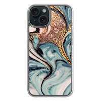 Leuke Telefoonhoesjes iPhone 15 hybride hoesje - Marmer blauw goud